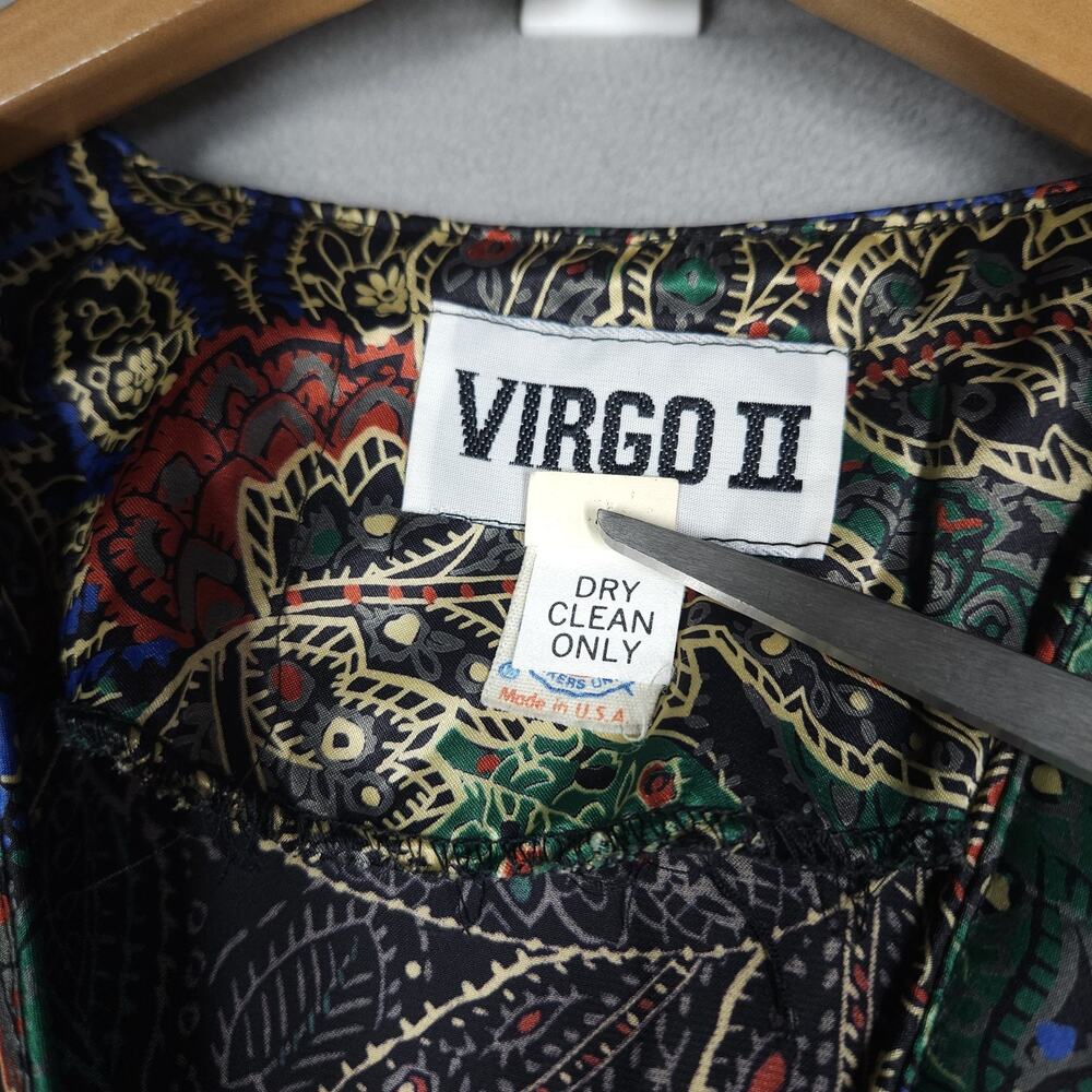 Vintage VIRGO II Wrap Dress Womens 14 Floral Print Metallic Sheen Midi Artsy USA - Picture 8 of 16